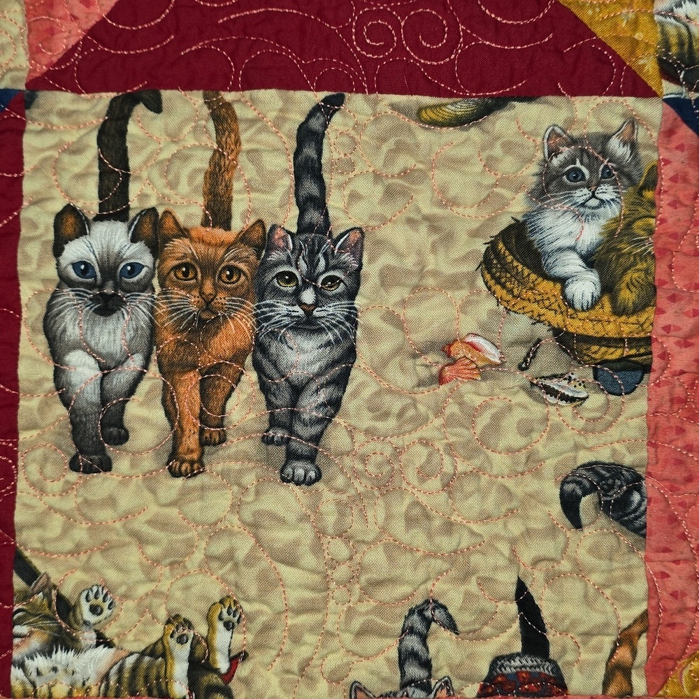 Handmade Cats At The Beach Quilt Blanket 54 X 60 Decorative Quilting Cat Lover​​ - Picture 5 of 10